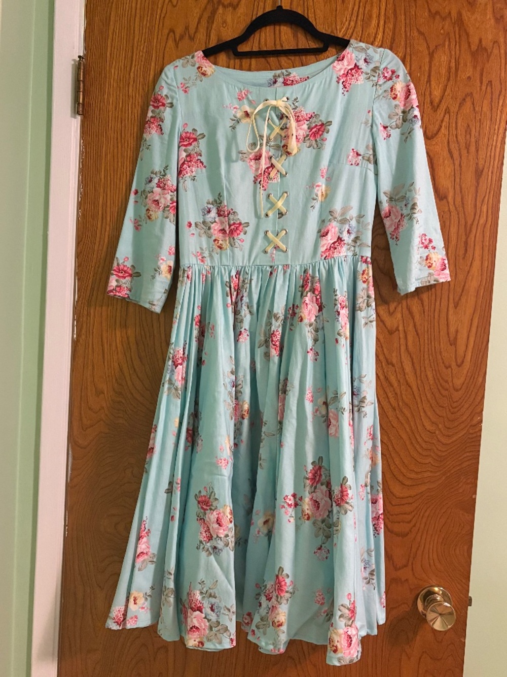 La Feminite floral midi dress with full circle skirt, size XS